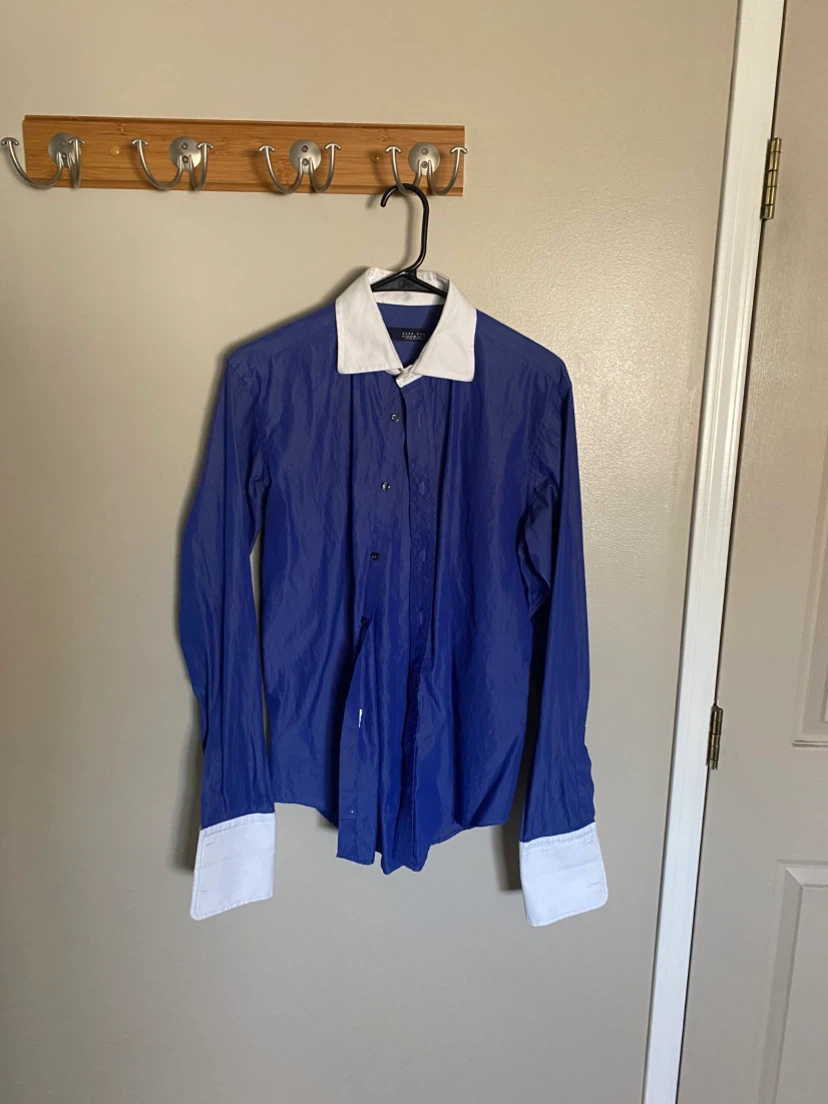Zara Man Blue Dress Shirt w/ White Collar + Cuffs *** - photo 2