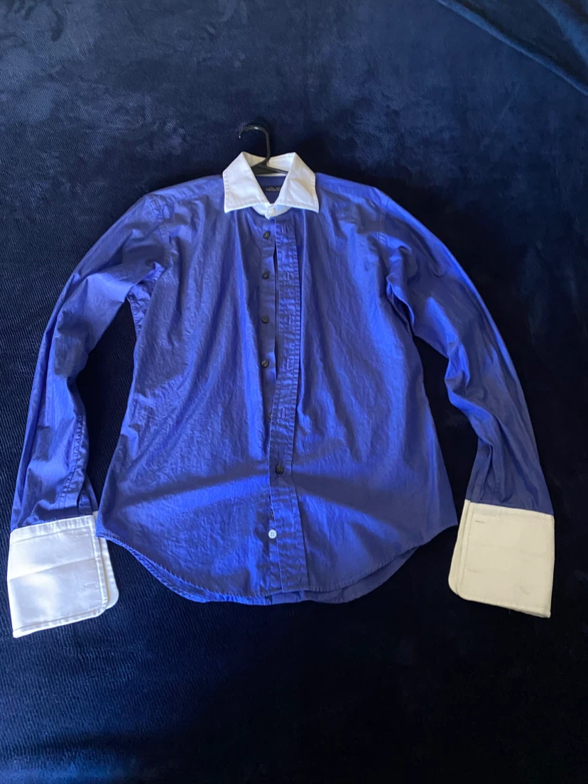 Zara Man Blue Dress Shirt w/ White Collar + Cuffs ***