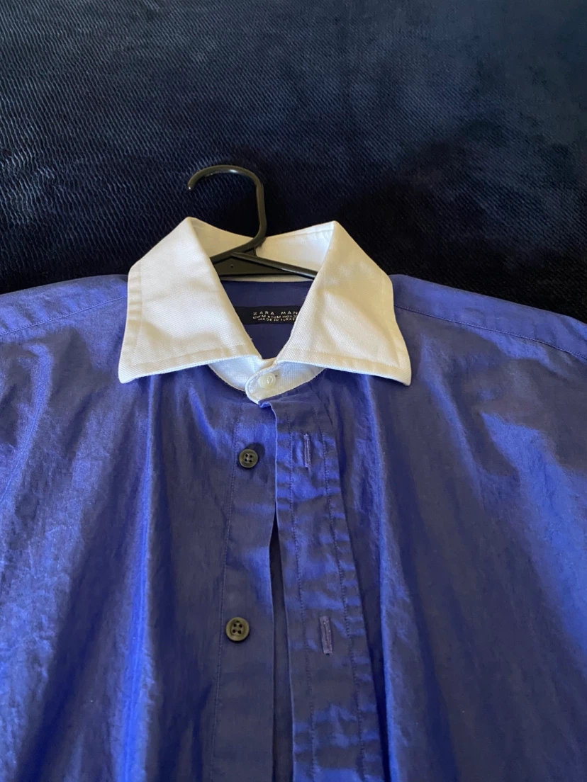 Zara Man Blue Dress Shirt w/ White Collar + Cuffs *** - photo 4