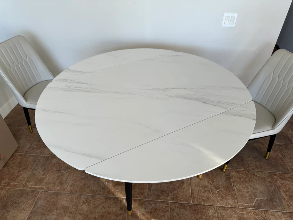 Modern Extendable Marble-Look Dining Table and Two Chairs