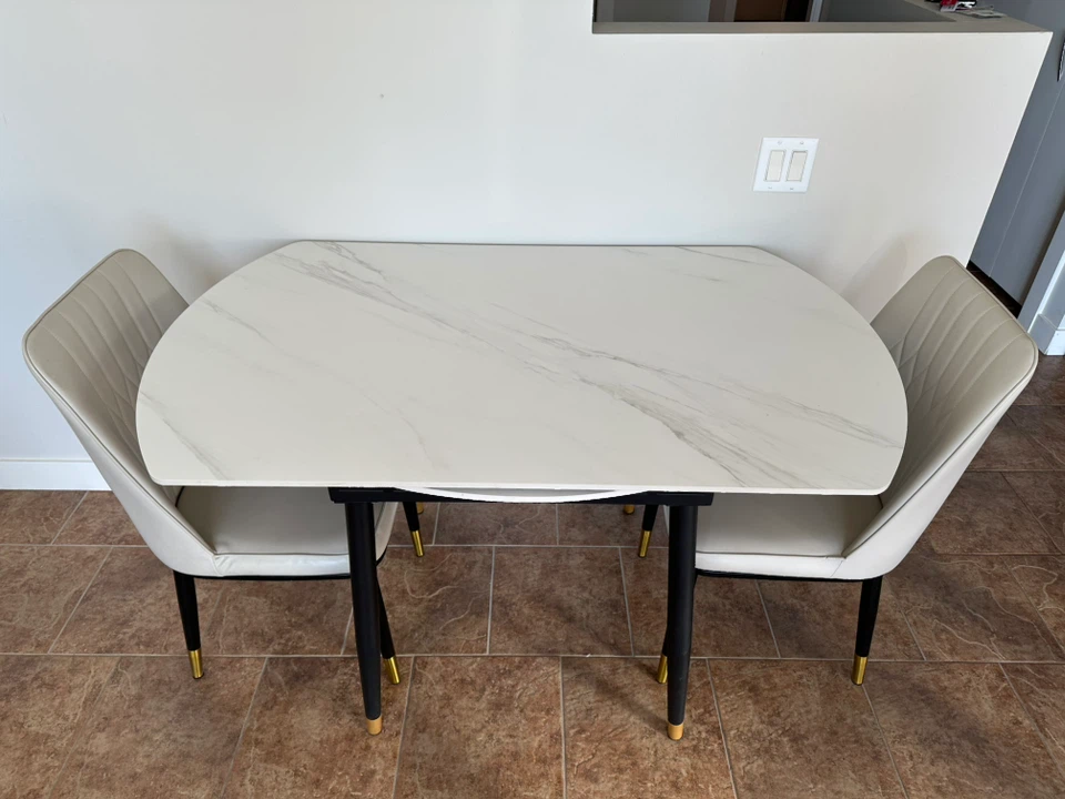 Modern Extendable Marble-Look Dining Table and Two Chairs - photo 2