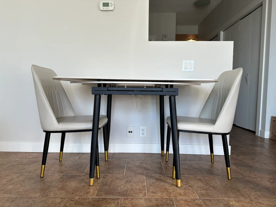 Modern Extendable Marble-Look Dining Table and Two Chairs - photo 3