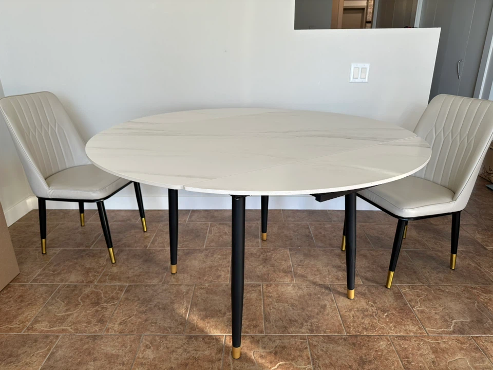 Modern Extendable Marble-Look Dining Table and Two Chairs - photo 4