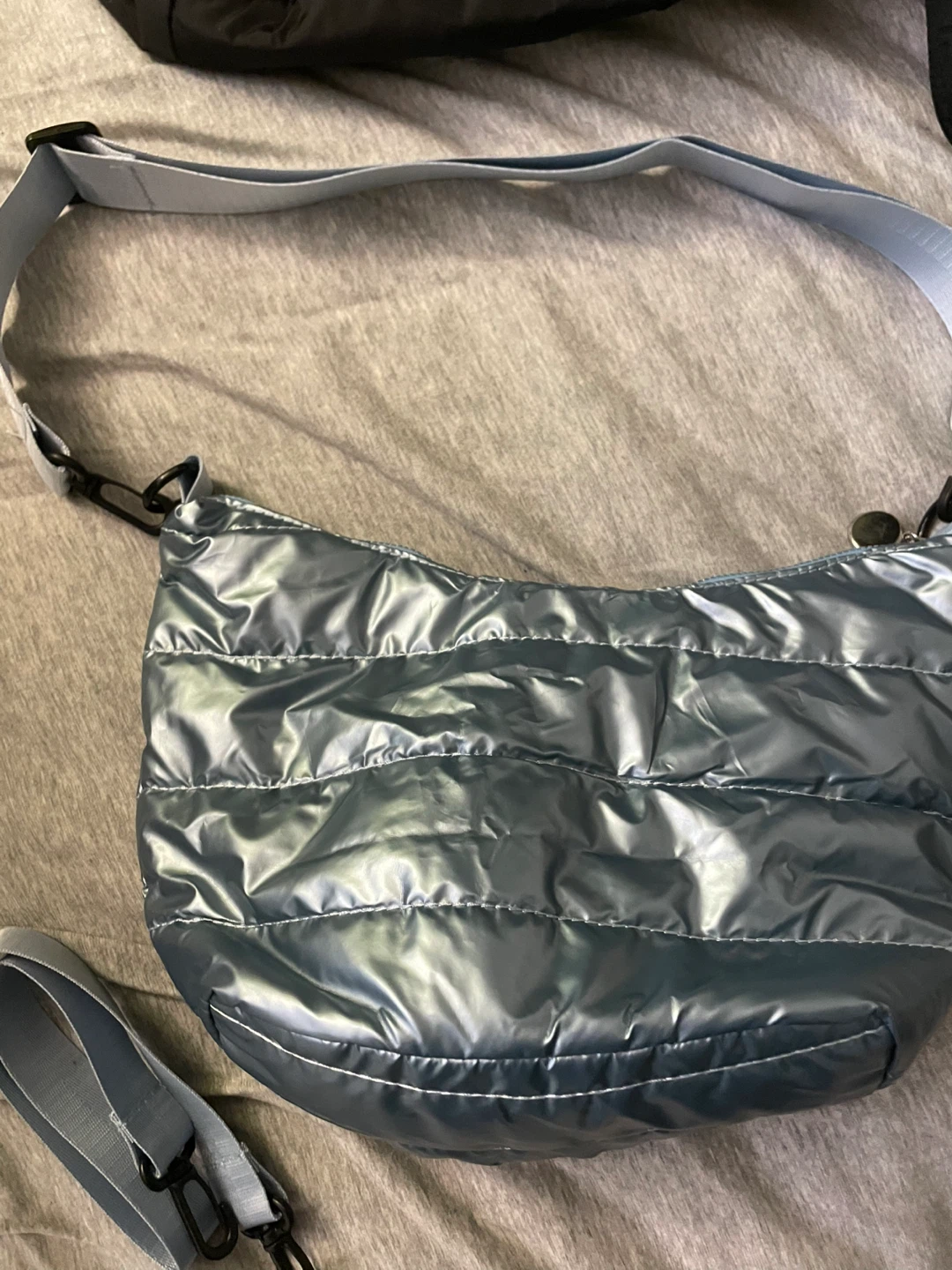 Metallic Blue Puffer Shoulder Bag