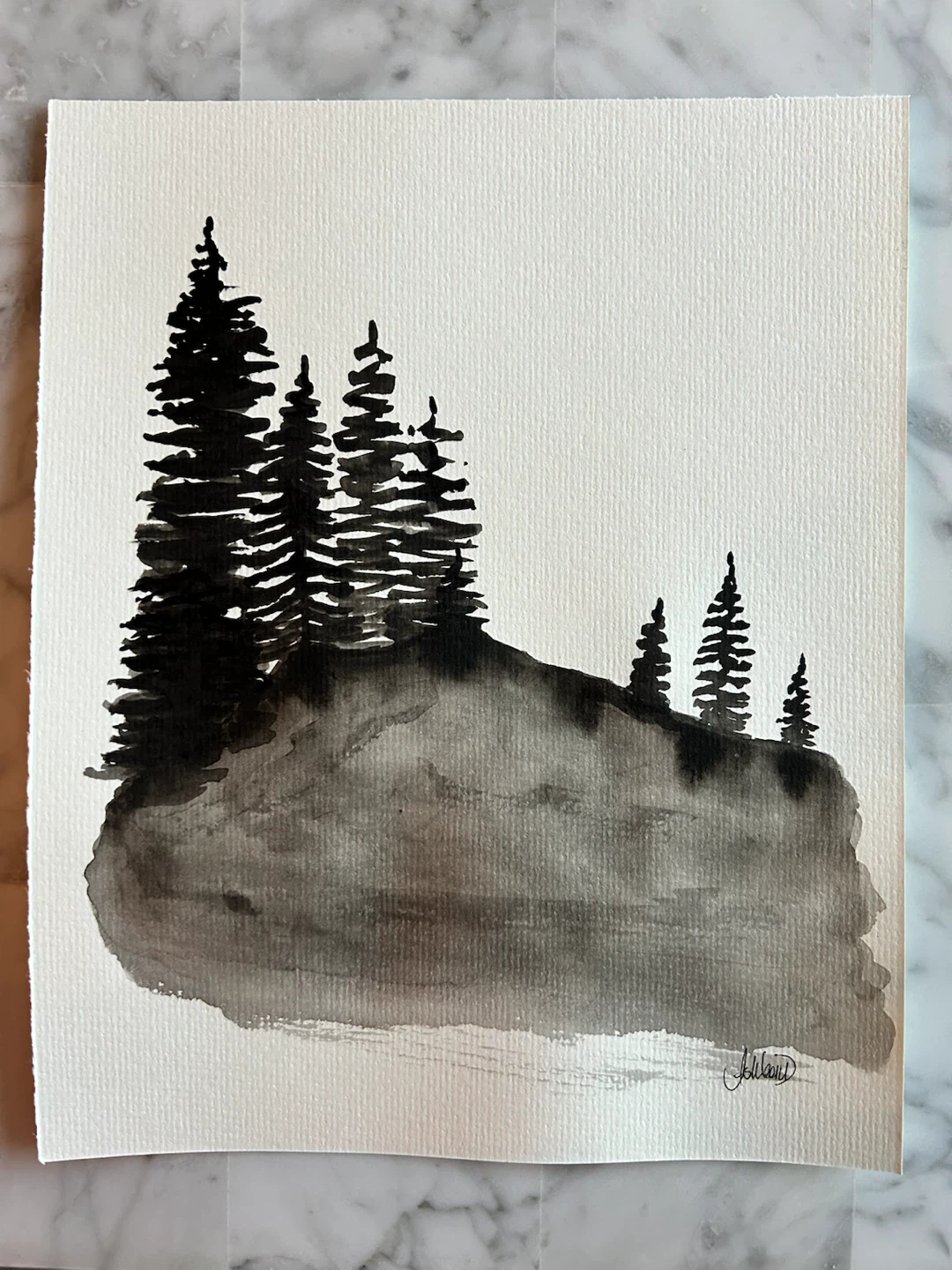 Original Watercolour Pine Tree Landscape Painting