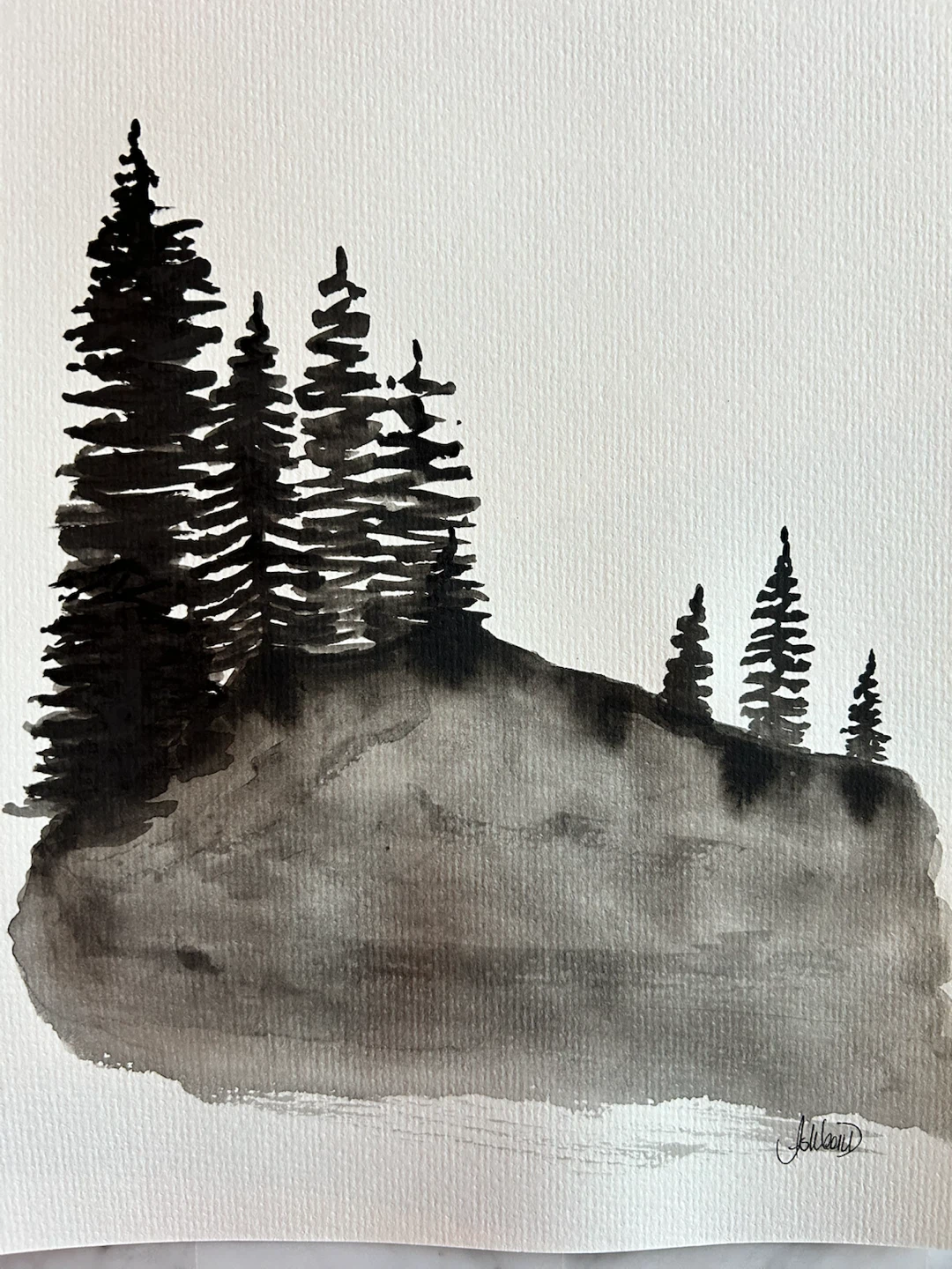 Original Watercolour Pine Tree Landscape Painting - photo 2