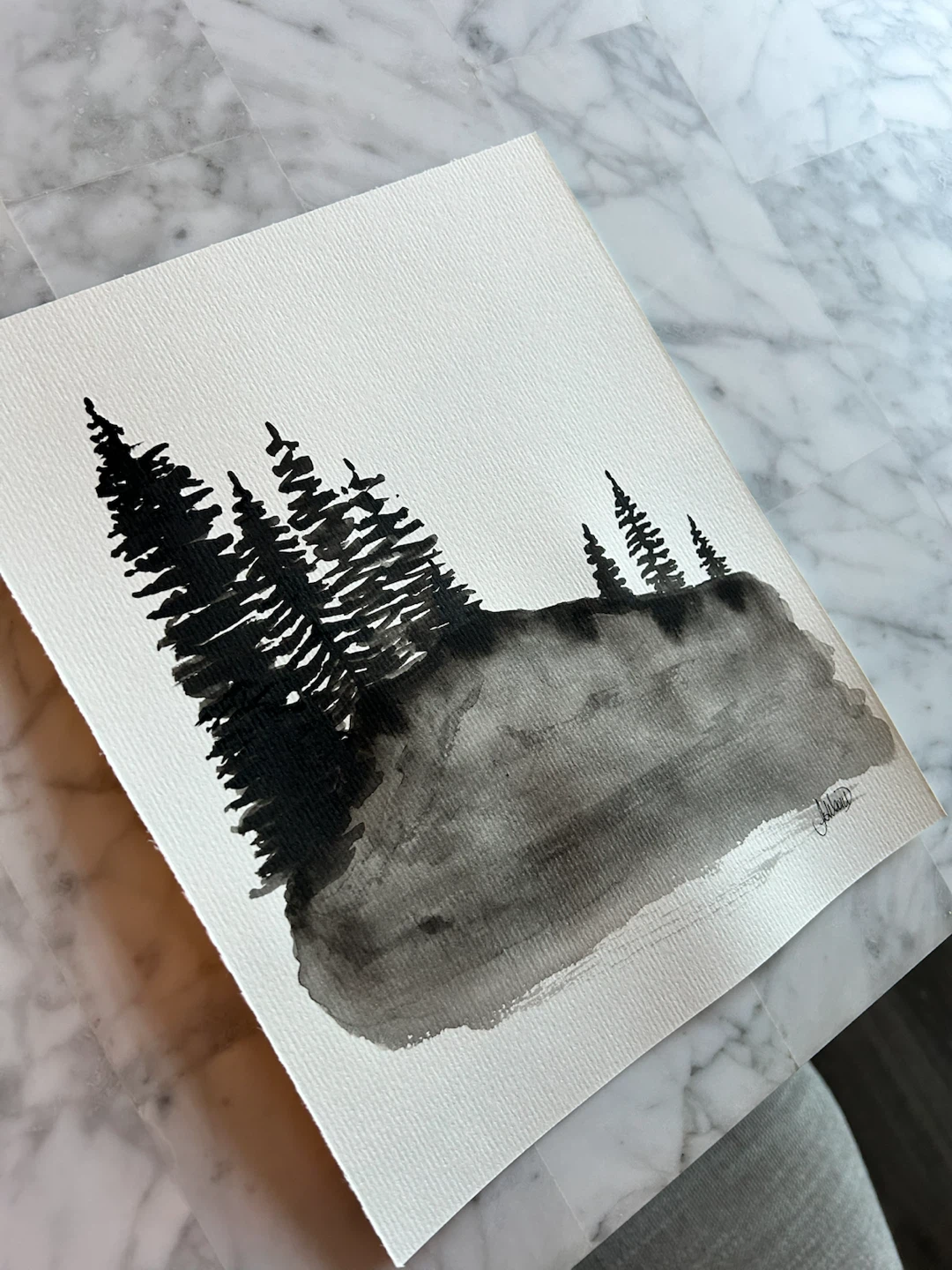 Original Watercolour Pine Tree Landscape Painting - photo 3