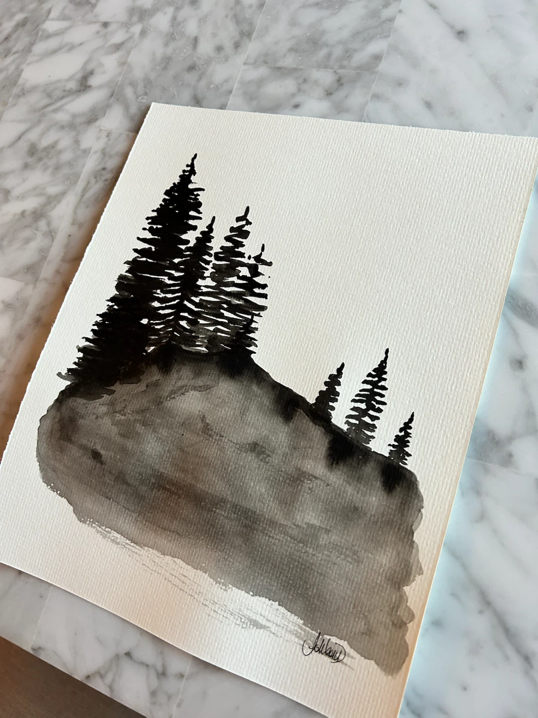 Original Watercolour Pine Tree Landscape Painting - photo 4