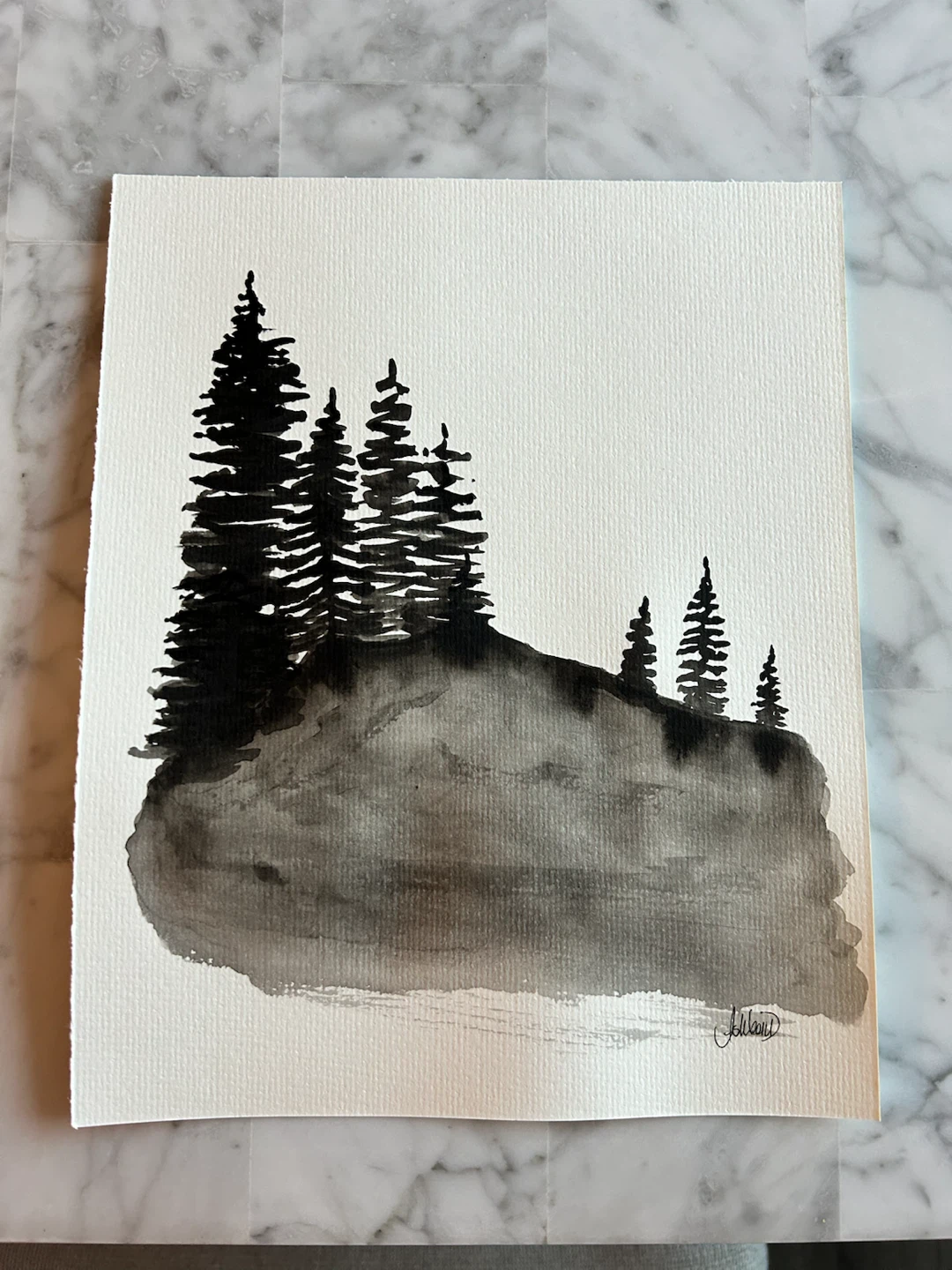 Original Watercolour Pine Tree Landscape Painting - photo 5