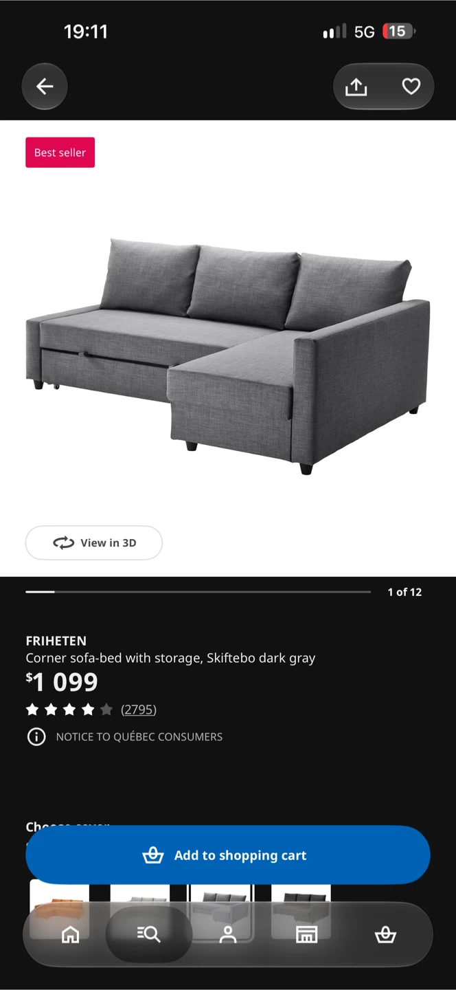 IKEA FRIHETEN Corner Sofa-Bed with Storage
