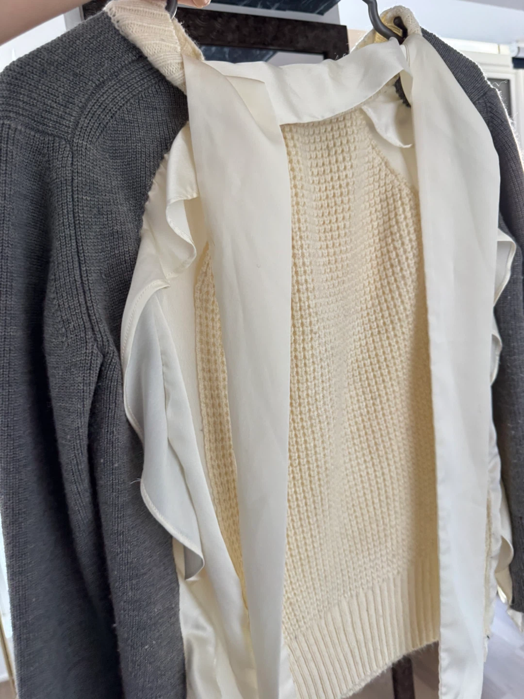 Sacai Knit and Chiffon Ruffle Sweater - photo 3