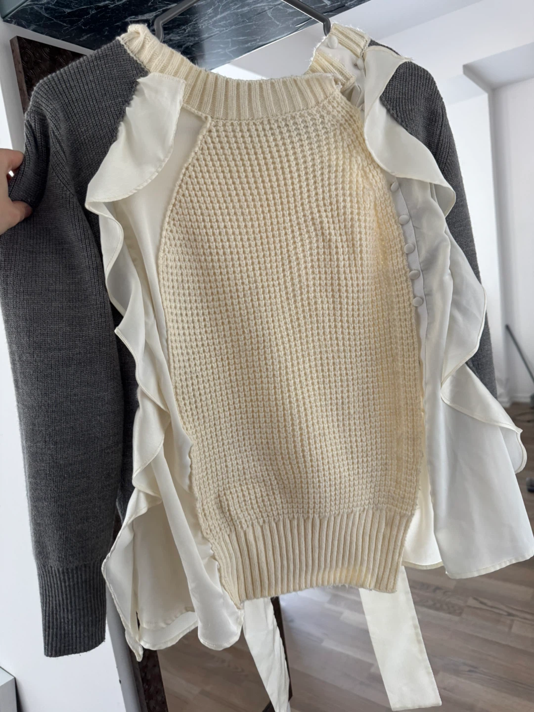 Sacai Knit and Chiffon Ruffle Sweater - photo 5