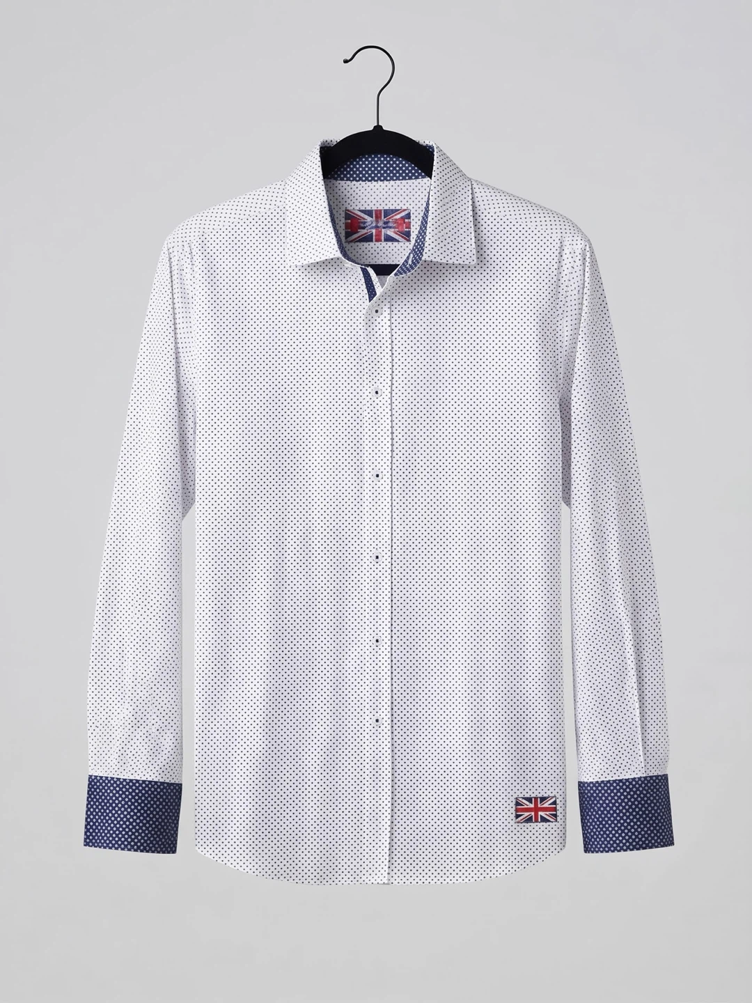 English Laundry Men's Polka Dot Dress Shirt+Contrast Cuffs - L