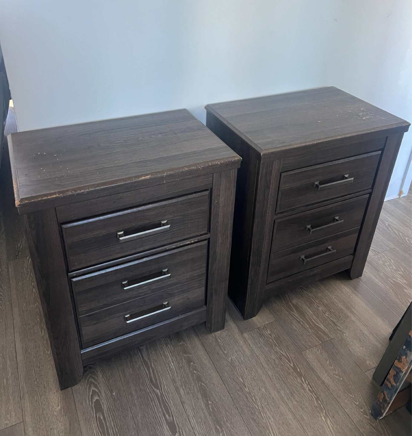 Two Dark Wood Nightstands