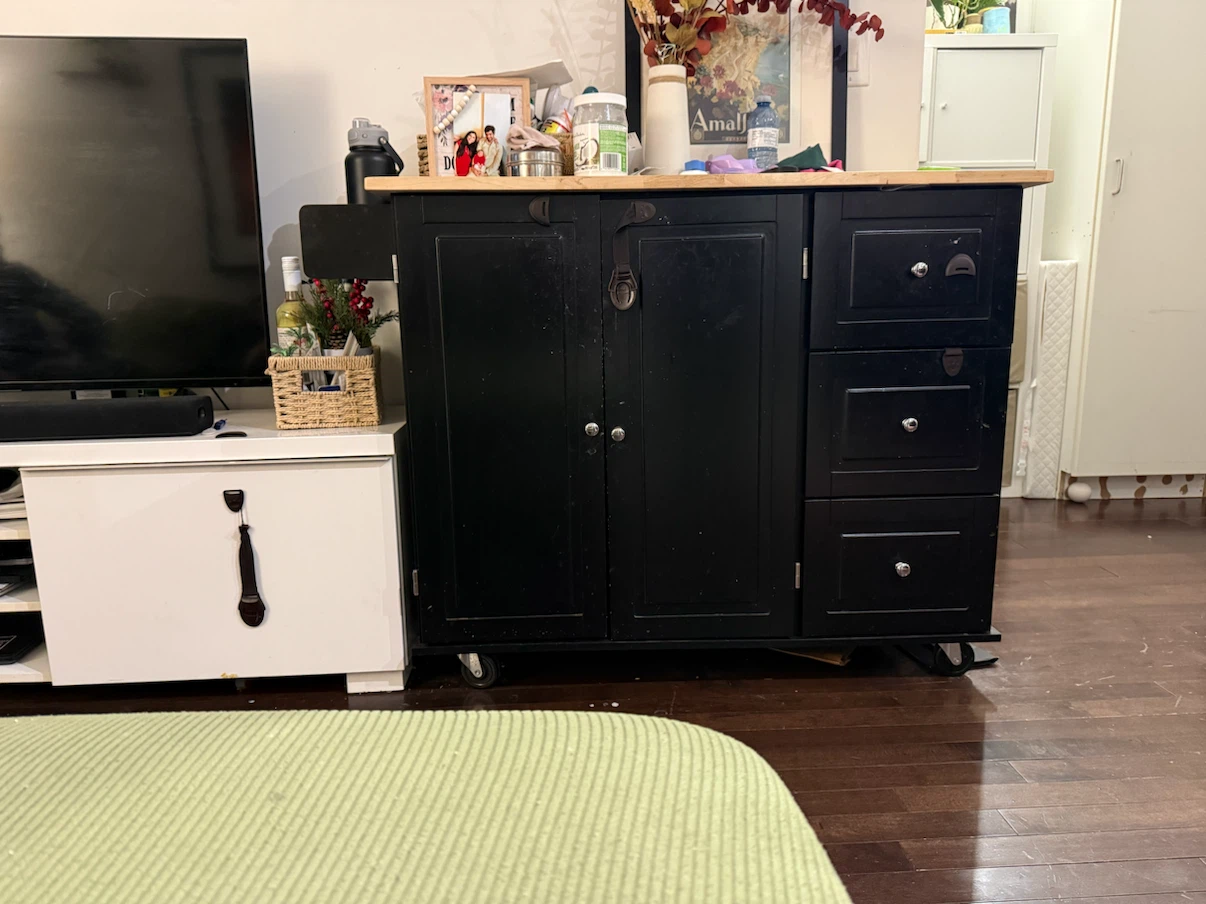 Black Kitchen Island with Drawers