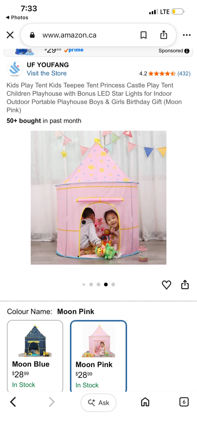 UF Youfang Kids Princess Castle Play Tent - Moon Pink - photo 3