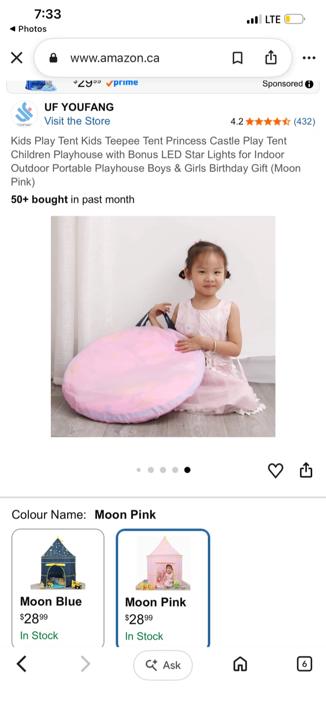UF Youfang Kids Princess Castle Play Tent - Moon Pink - photo 4