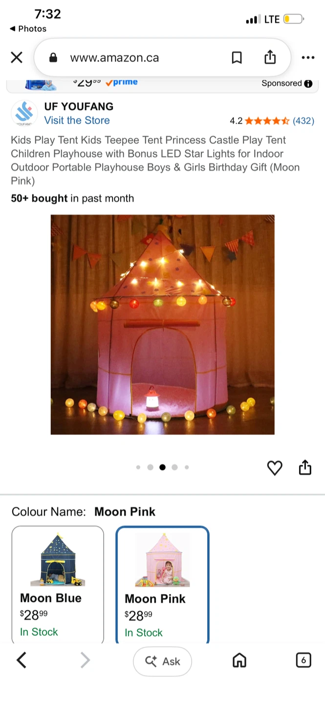 UF Youfang Kids Princess Castle Play Tent - Moon Pink - photo 5