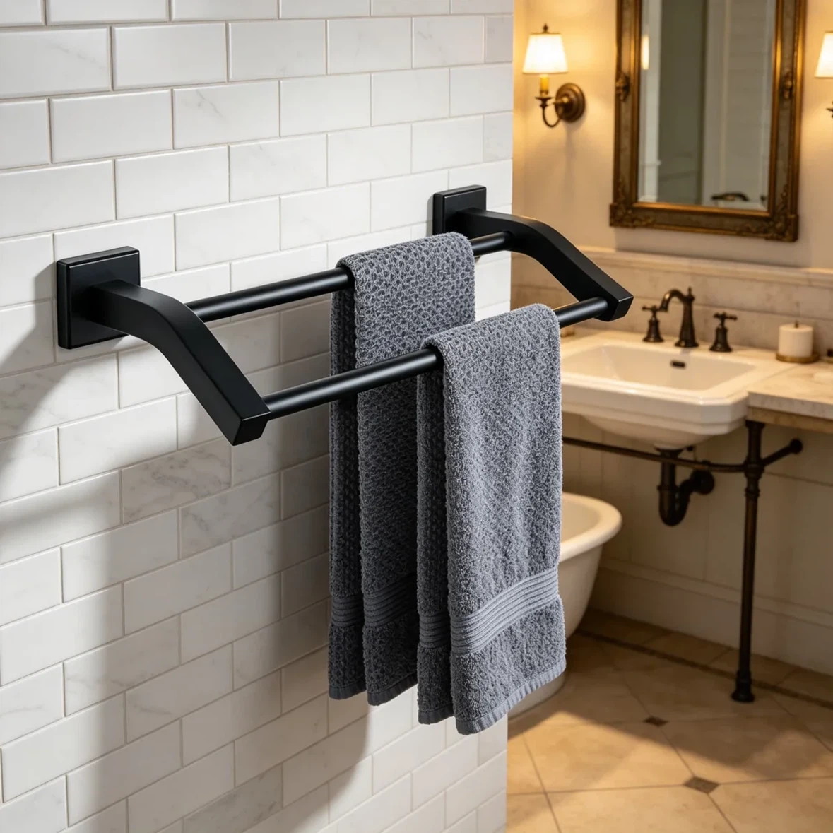 Double Towel Bar, Matte Black, 24” Towel Rack for Bathroom NEW