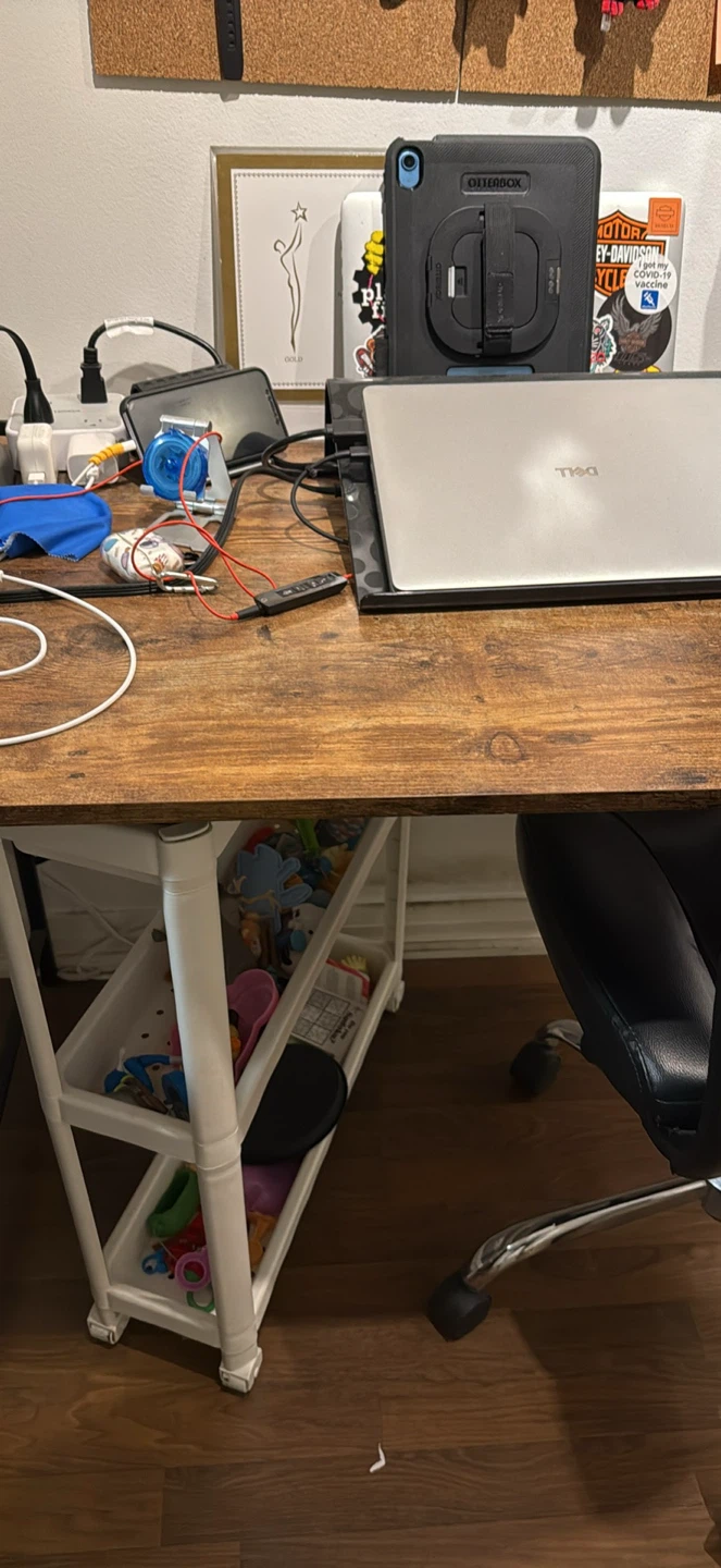 Brown wood and metal multipurpose table with chair