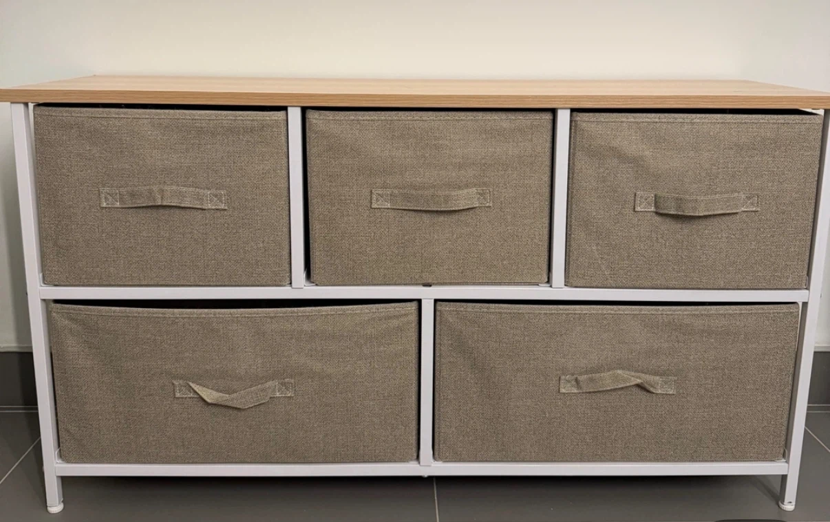 5-Drawer Storage Unit with Fabric Bins