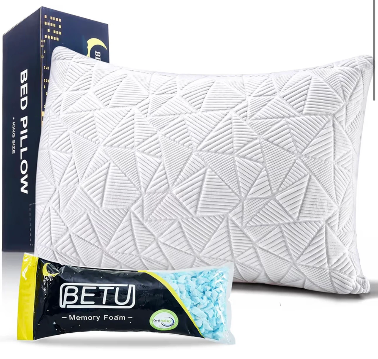 BETU Shredded Memory Foam Bed Pillow - King Size