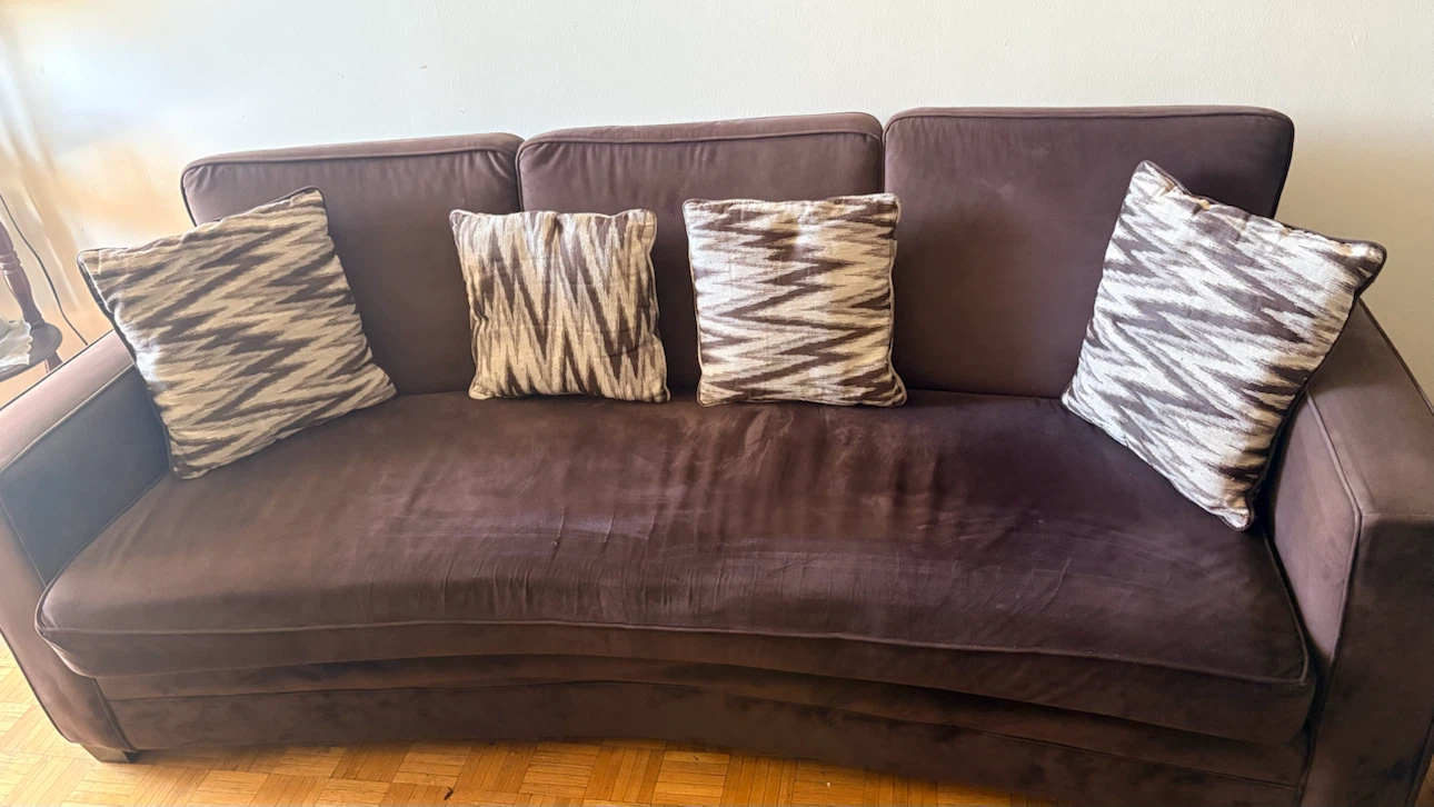 Brown Velvet Sofa with Studded Detail