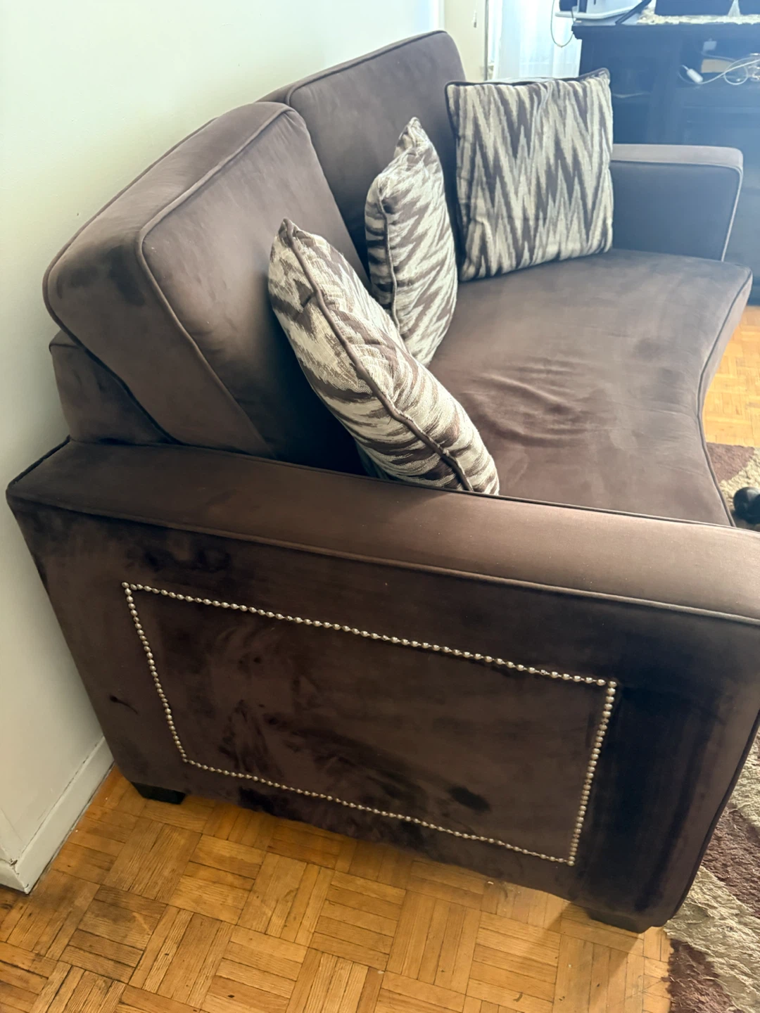 Brown Velvet Sofa with Studded Detail - photo 2