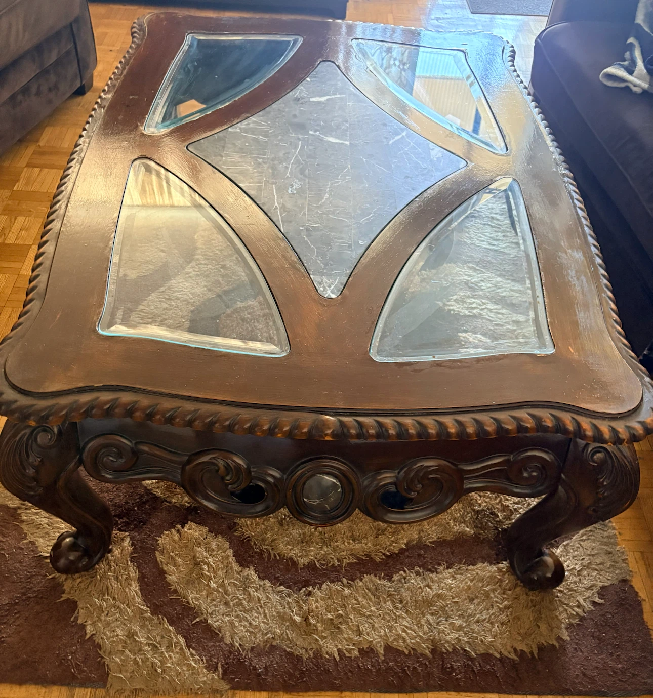 Vintage Style Wood and Marble Coffee Table