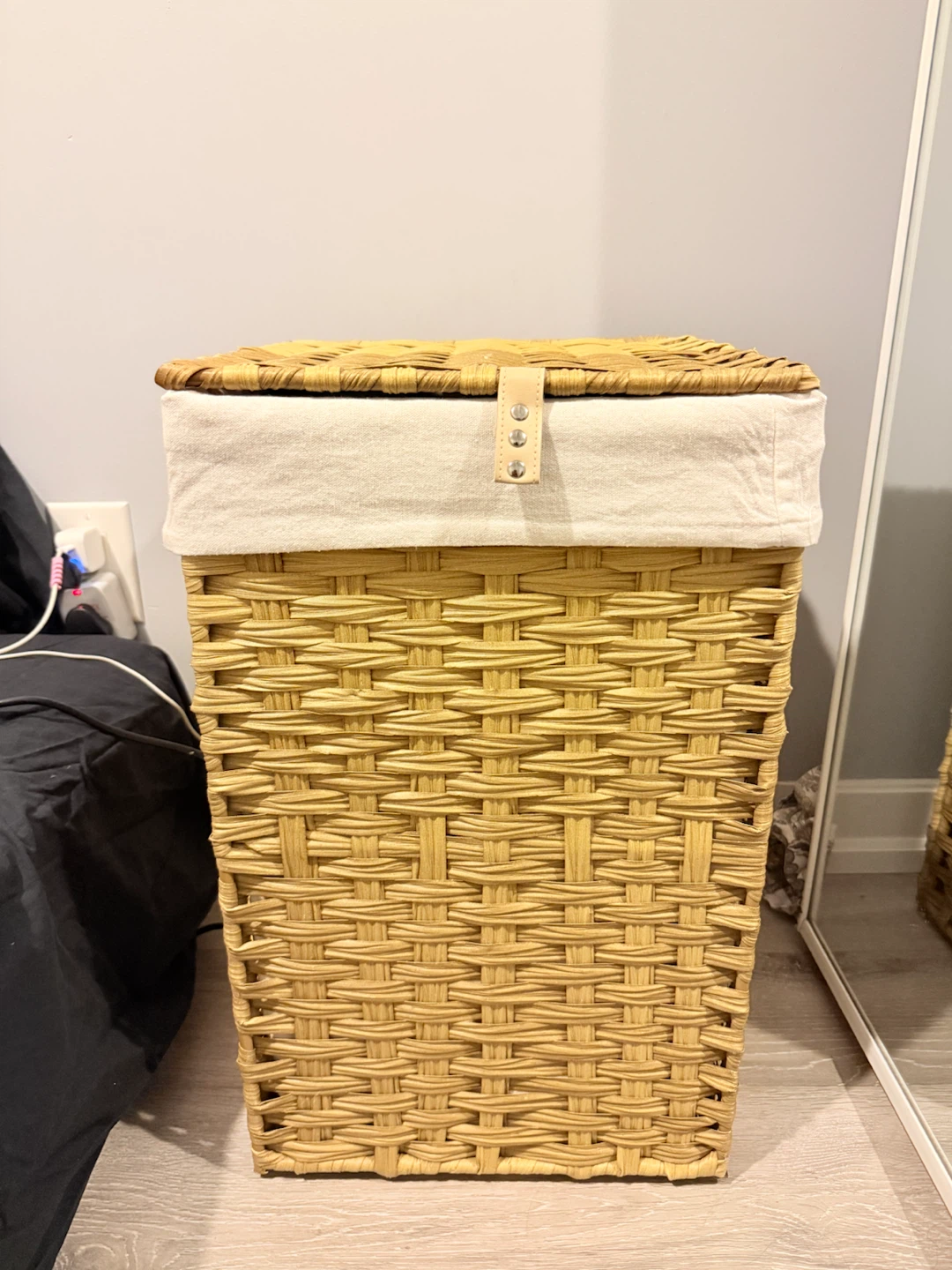 Laundry hamper with lid and removable liner bag, 60 L, beige