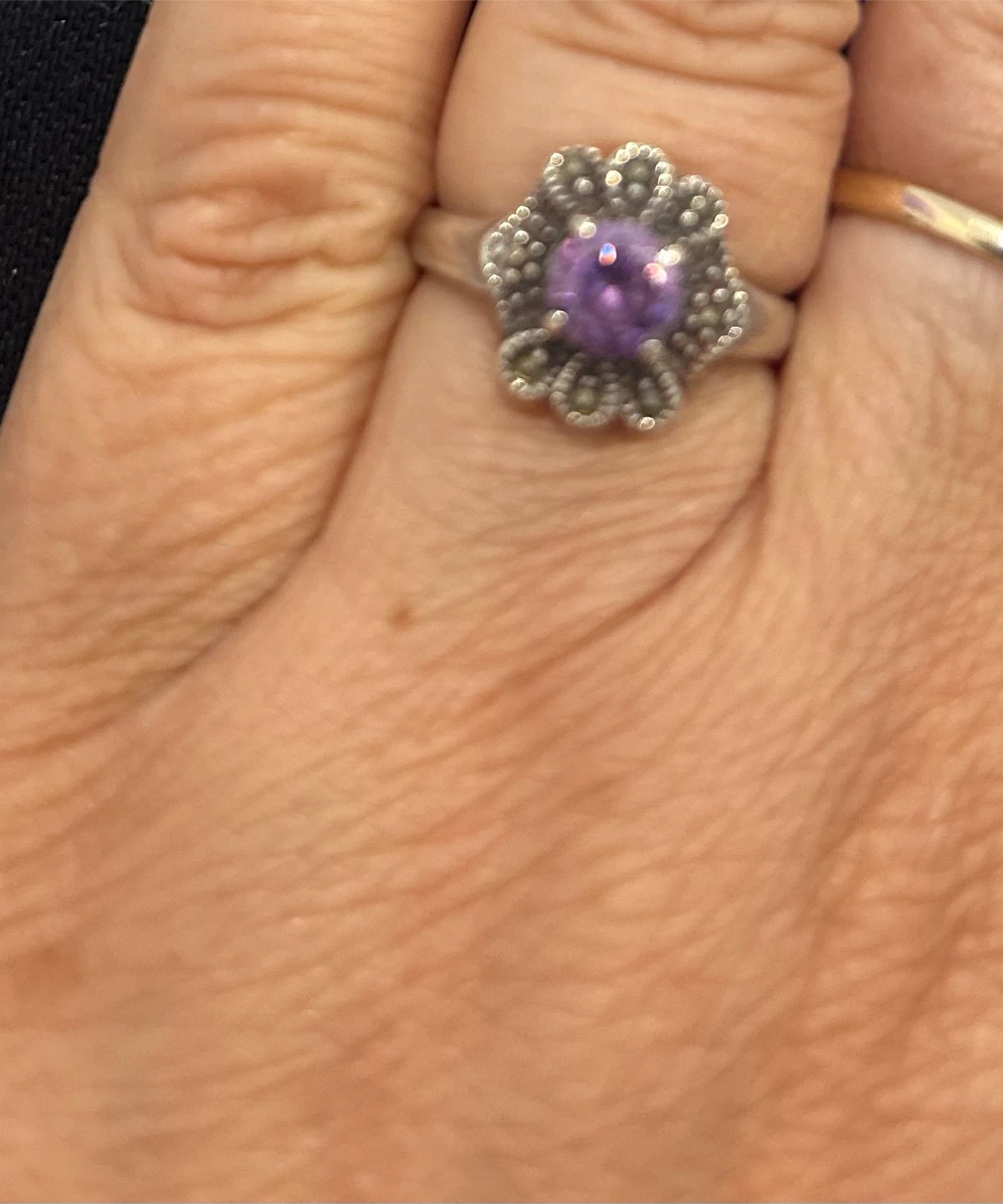 Sterling silver Vintage-style Amethyst and Marcasite Ring