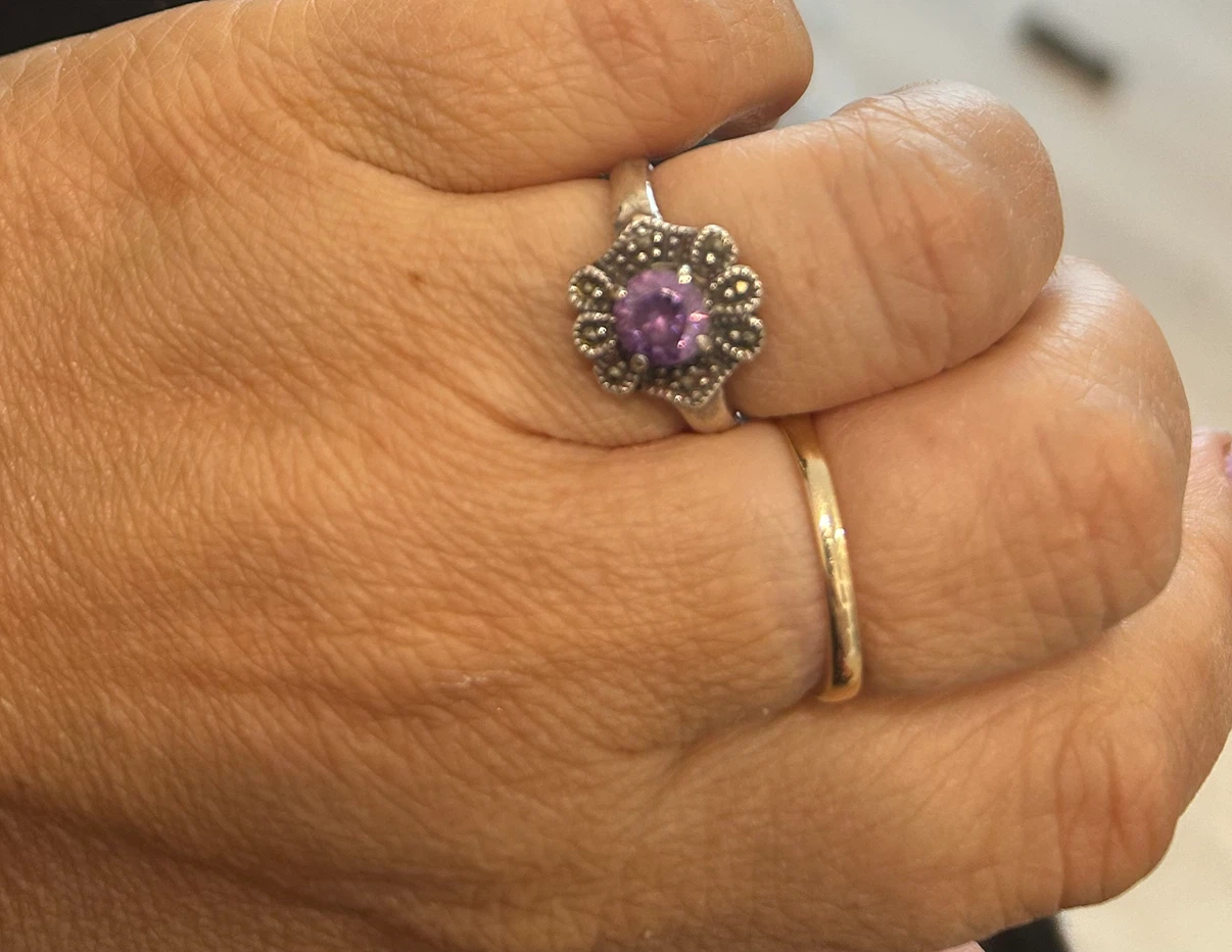 Sterling silver Vintage-style Amethyst and Marcasite Ring - photo 2