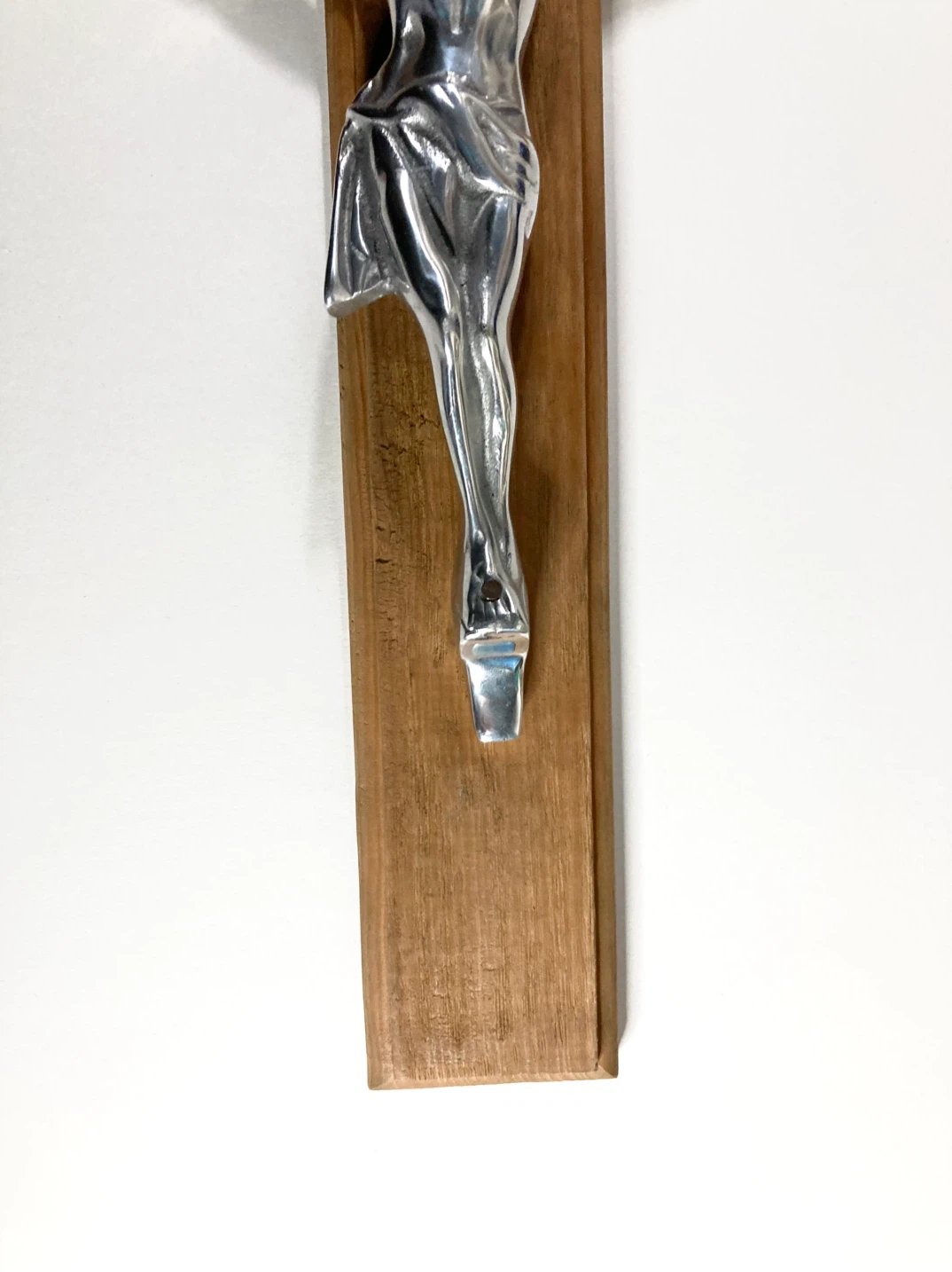 Vintage Large Jesus Christ Chrome Wood Wall Hanging Crucifix - photo 4