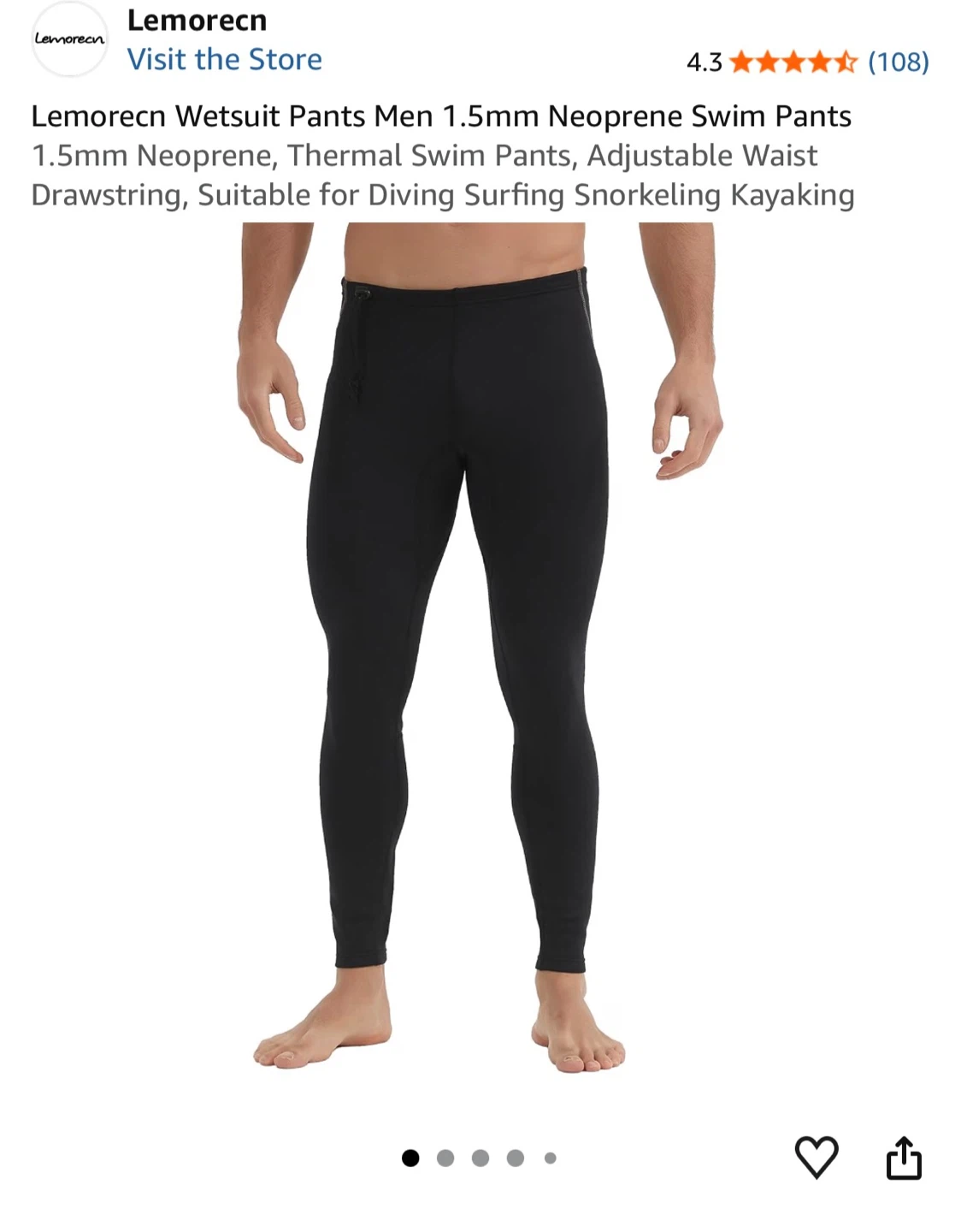 Lemorecn Men's Neoprene Wetsuit Pants - Black