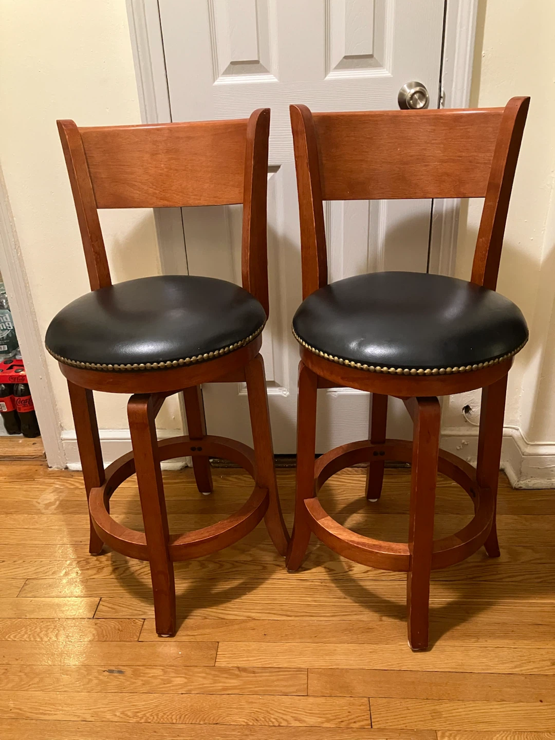 GREAT PRICE - Set of Two Wooden Swivel Bar Stools
