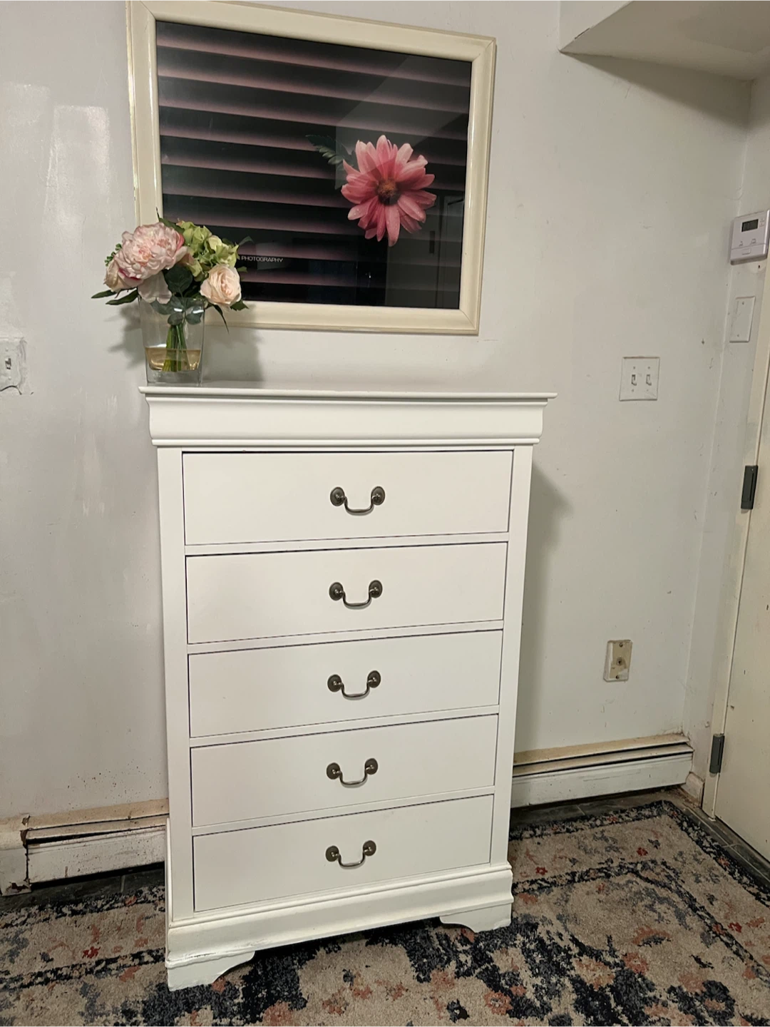 Five-Drawer Slim White Dresser - Delivery Extra