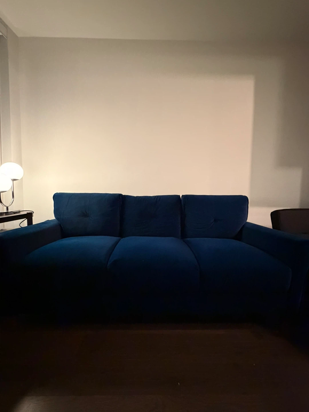 Blue Velvet Three-Seater Sofa