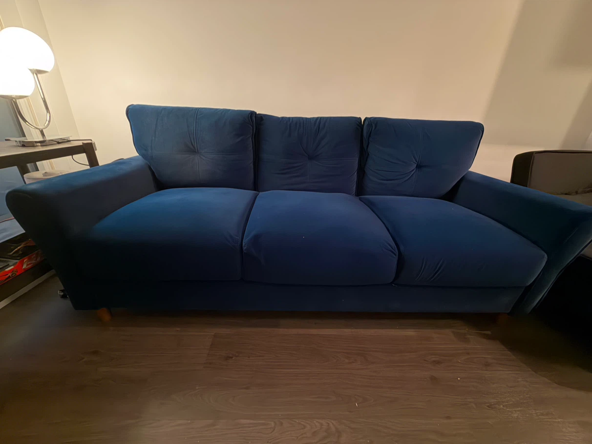 Blue Velvet Three-Seater Sofa - photo 2