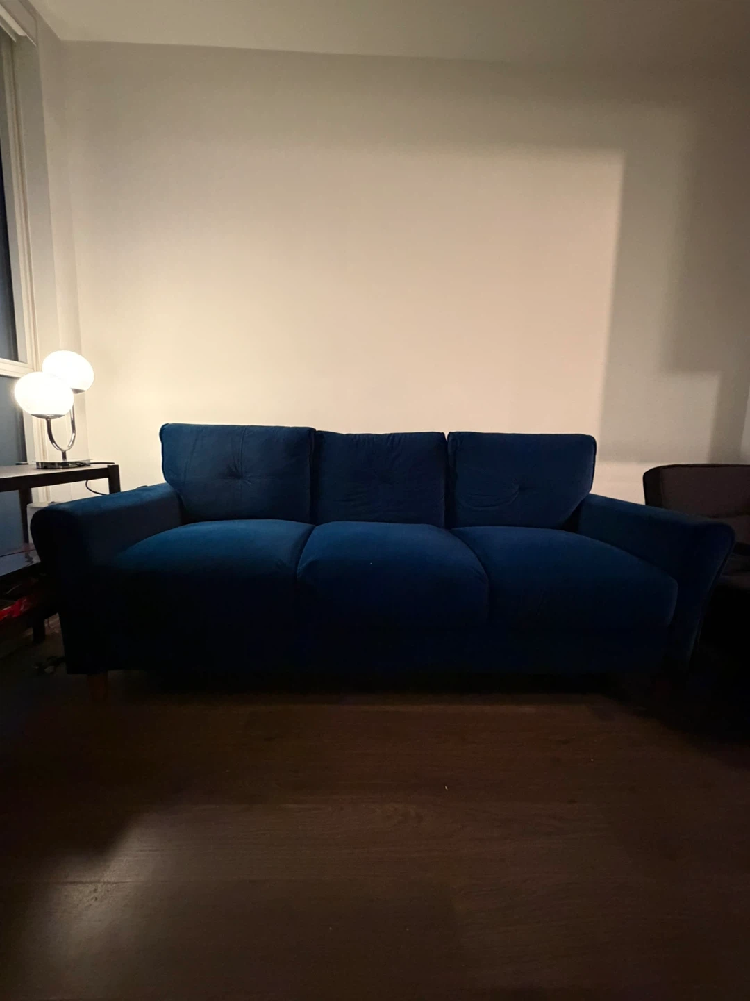Blue Velvet Three-Seater Sofa - photo 3