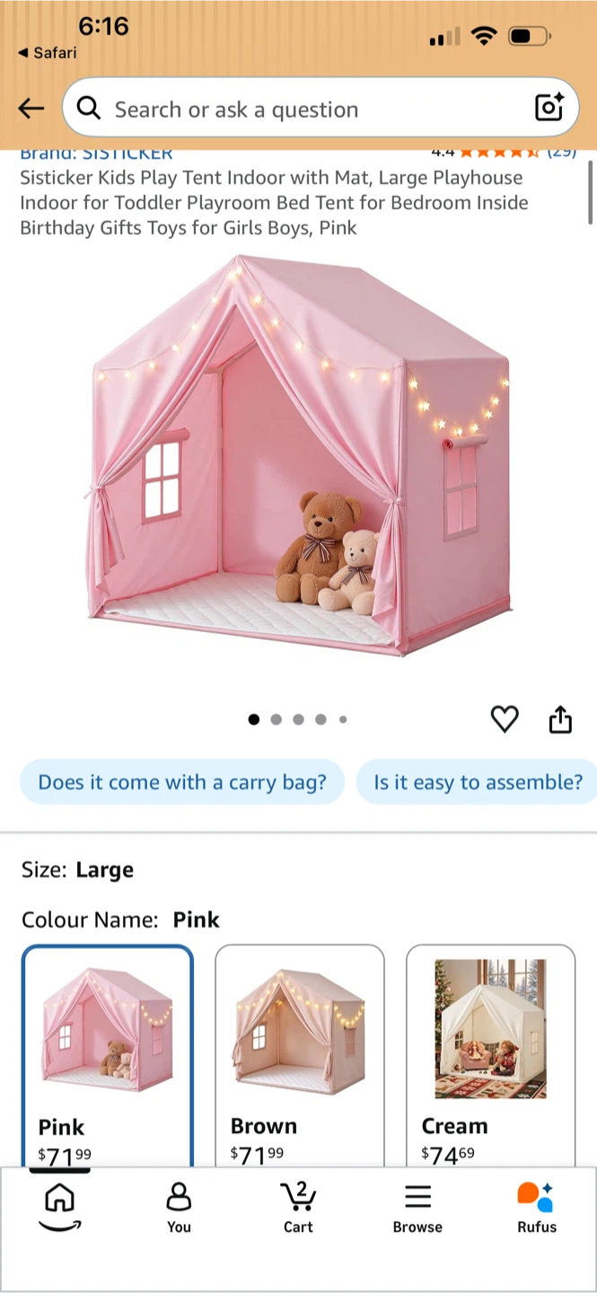 BNIB Sisticker Kids Play Tent Large Pink