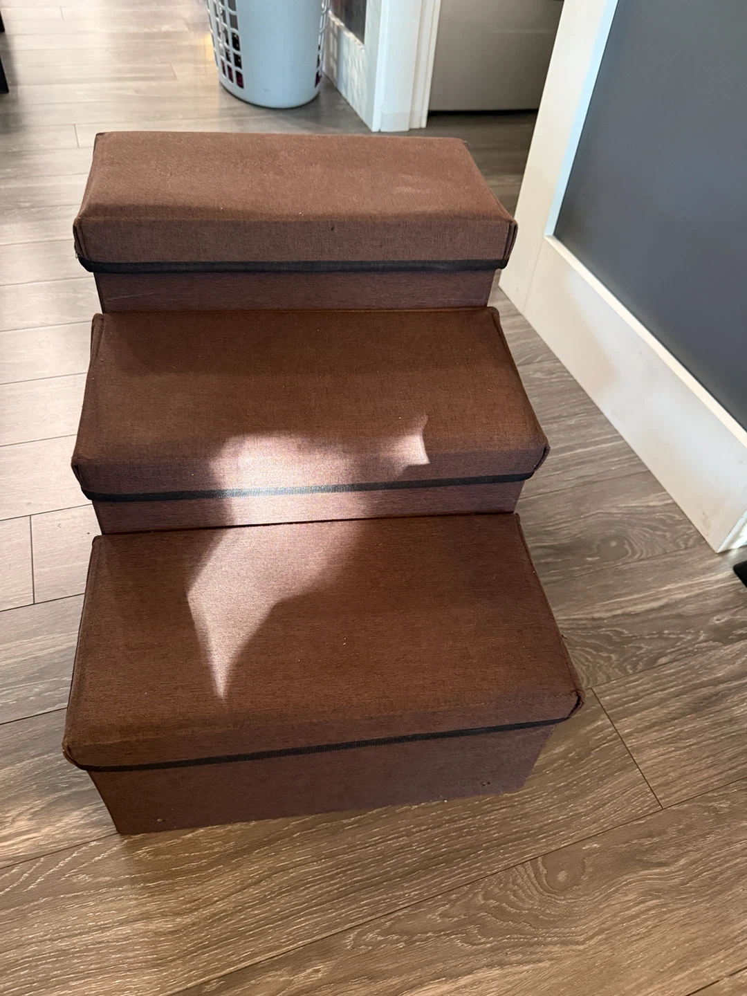 3-Step Folding Pet Stairs with Built-In Storage - Brown