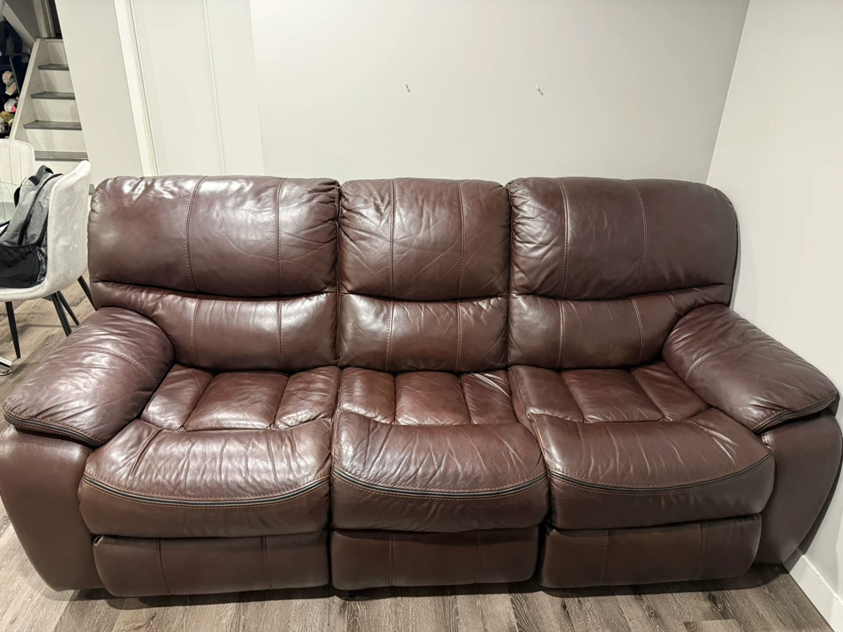 Dark Brown Leather Power Reclining Sofa - photo 2