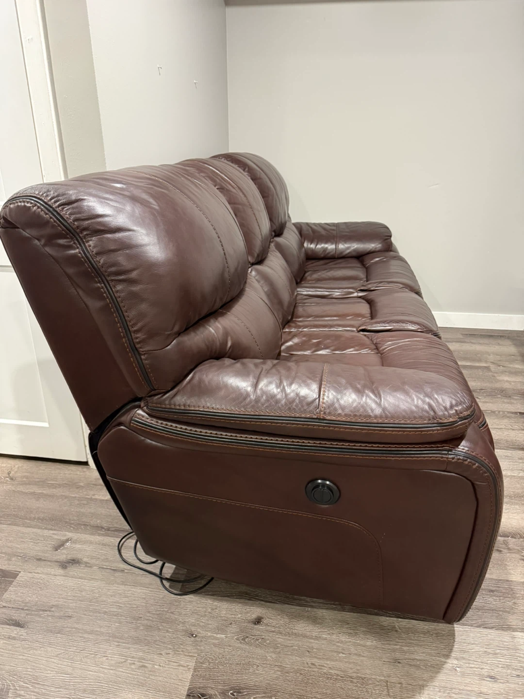Dark Brown Leather Power Reclining Sofa - photo 4