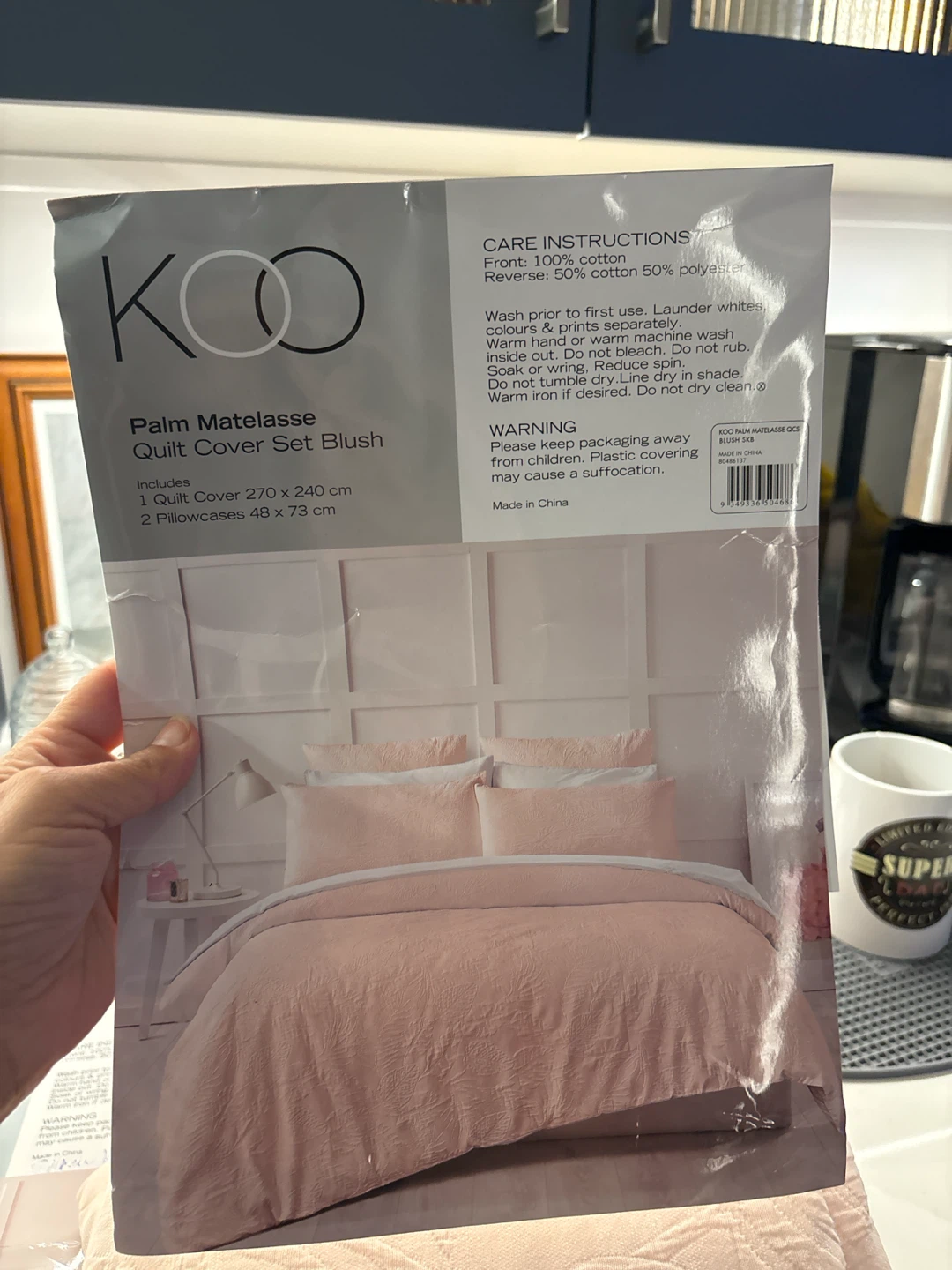 Koo Palm Matelasse Quilt Cover Set - Blush - photo 4
