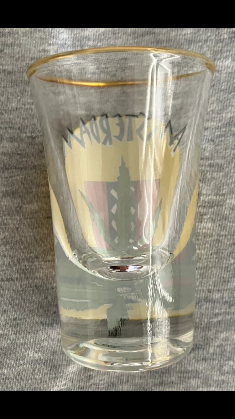 Vintage Amsterdam Shot Glass Gold Rim Souvenir 🥃🇳🇱💚💛❤️🤍🖤 - photo 3