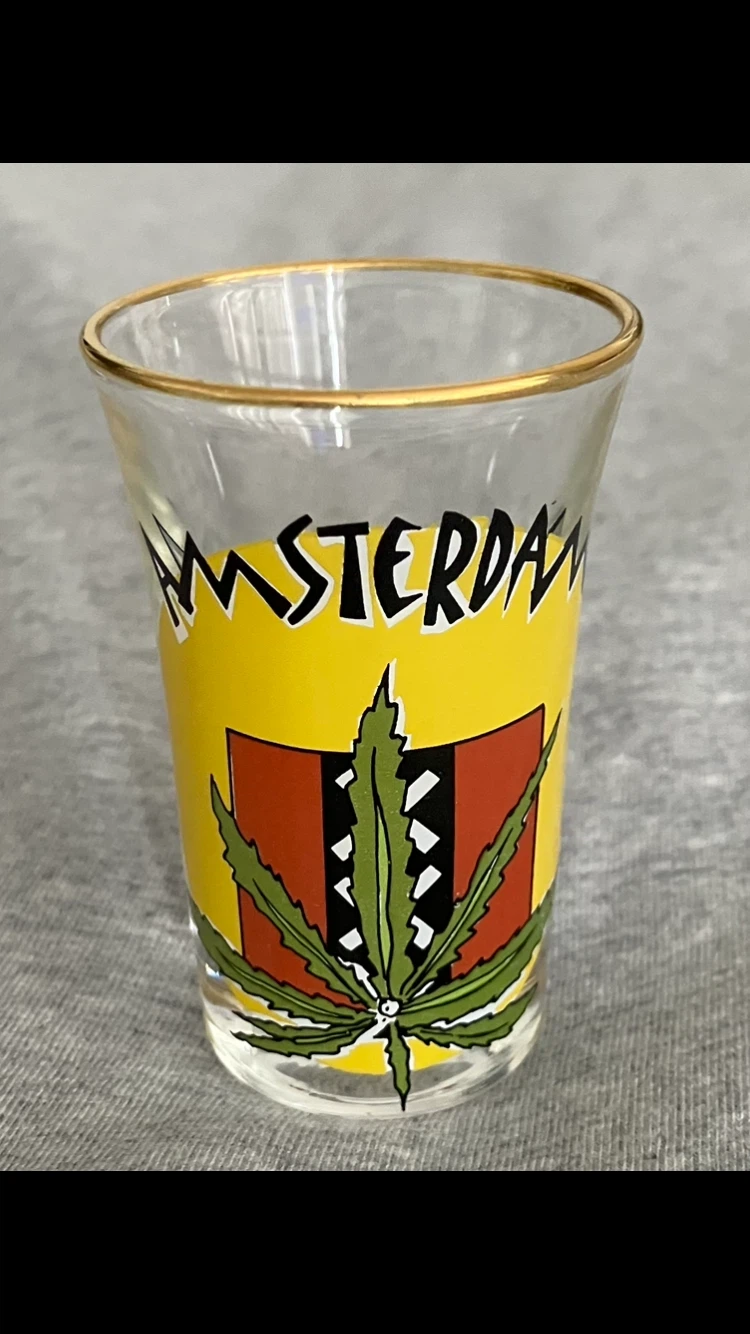 Vintage Amsterdam Shot Glass Gold Rim Souvenir 🥃🇳🇱💚💛❤️🤍🖤 - photo 4
