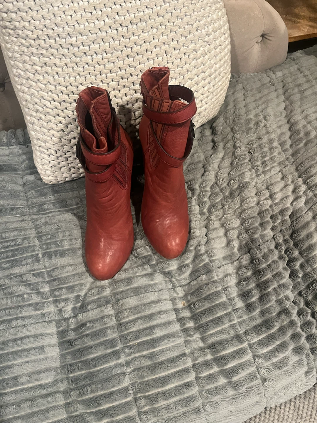 BCBG Max Azria Red Leather Ankle Boots with Buckle Detail - photo 2