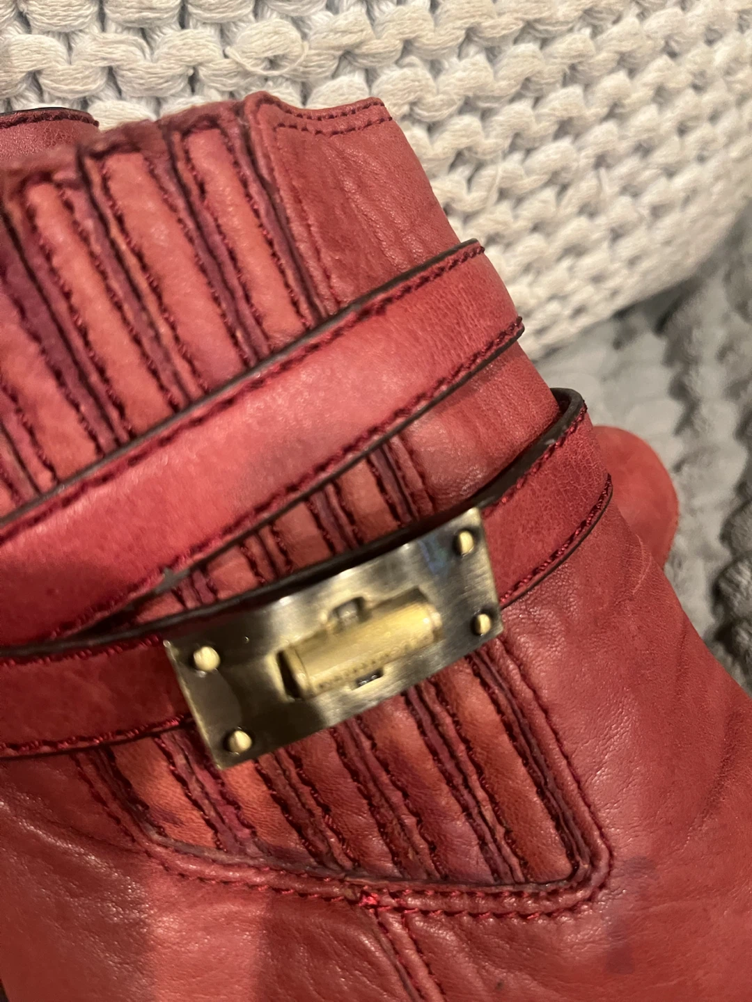 BCBG Max Azria Red Leather Ankle Boots with Buckle Detail - photo 3