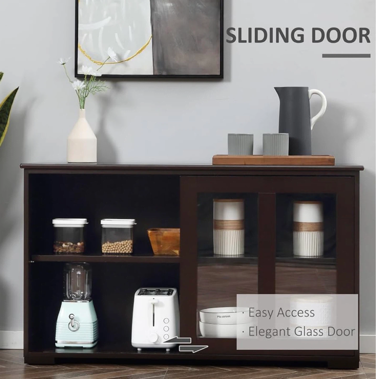 Dark Brown Sliding Door Storage Cabinet - photo 4