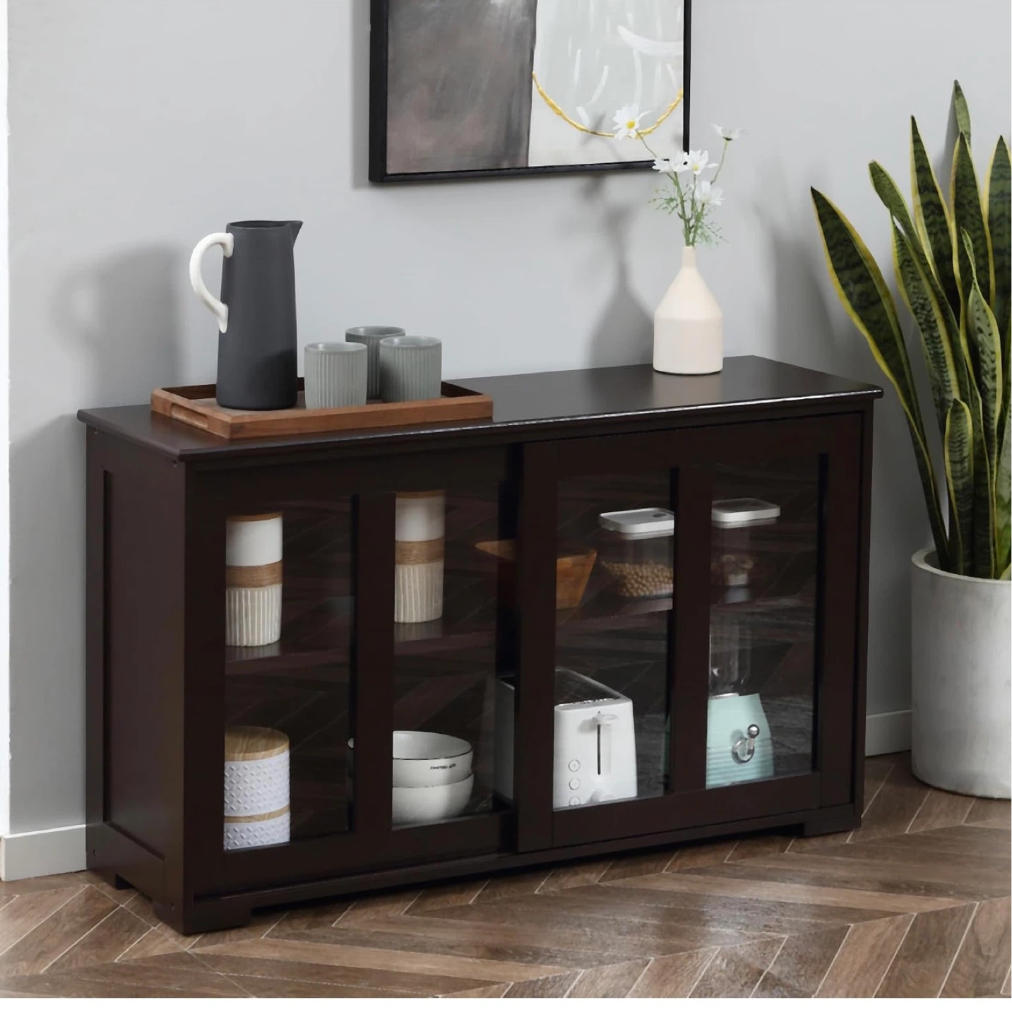 Dark Brown Sliding Door Storage Cabinet - photo 2
